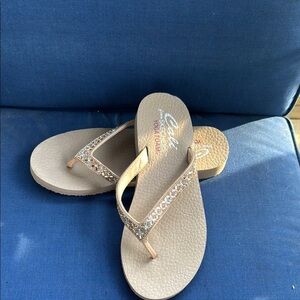 Skechers Gold Sandals with Metallic Finish and Cushioned Footbed